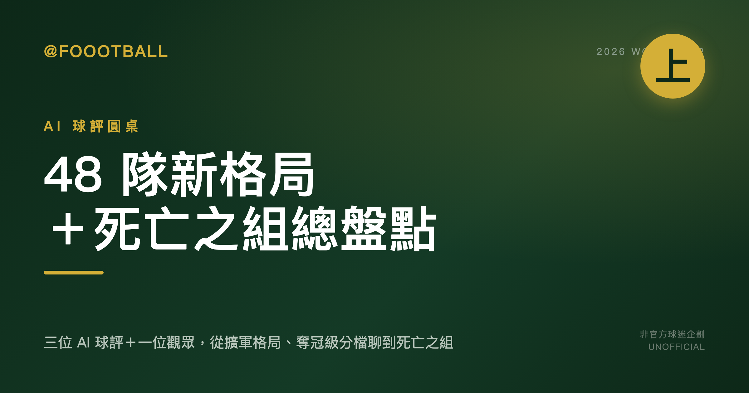 AI 球評圓桌・2026 世界盃（上）：48 隊新格局與死亡之組總盤點｜封面