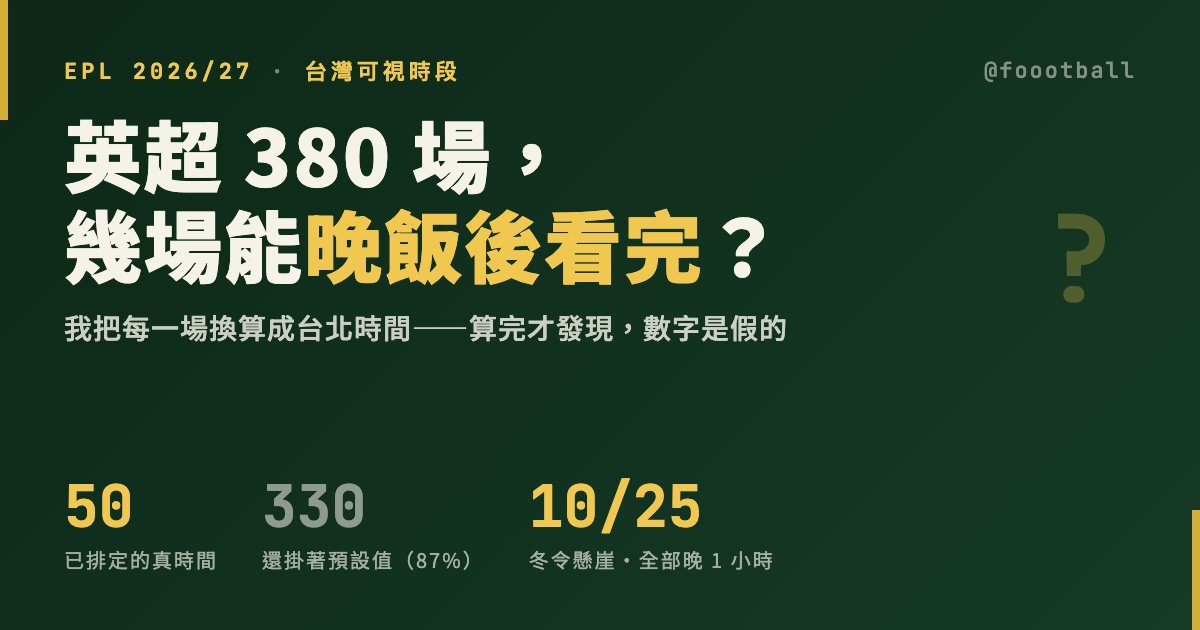 英超 380 場，幾場能晚飯後看完？算完才發現數字是假的｜封面