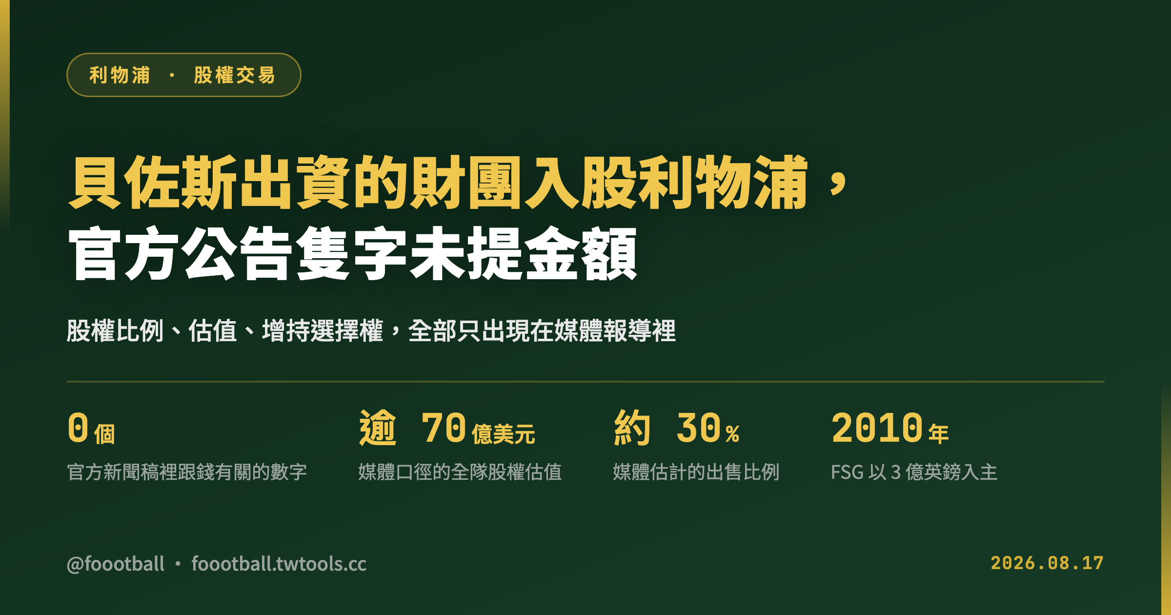 貝佐斯出資的財團入股利物浦，官方公告隻字未提金額｜封面