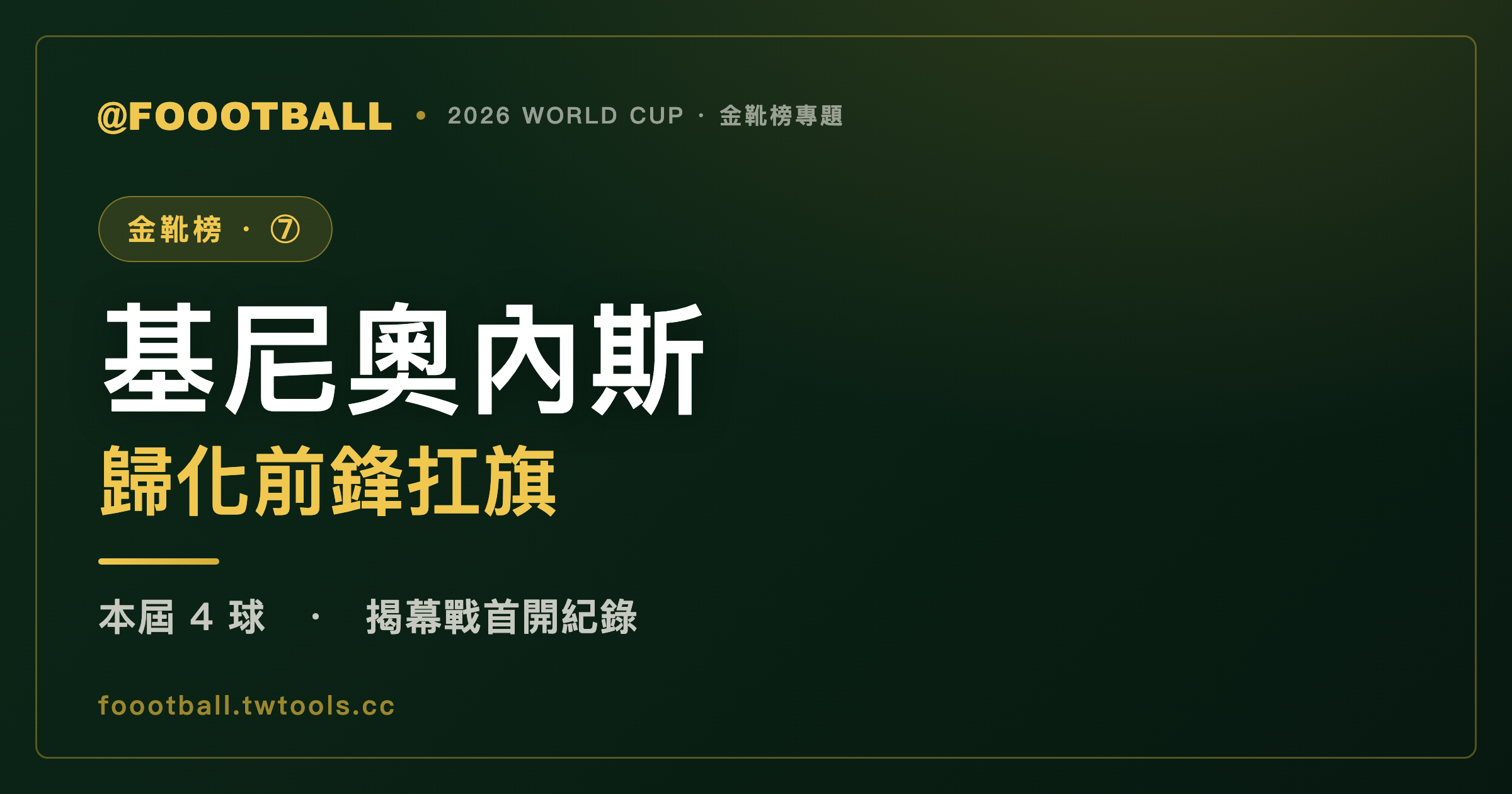 扛旗的歸化前鋒：胡利安·基尼奧內斯的四球，與墨西哥止步十六強的雨夜｜封面